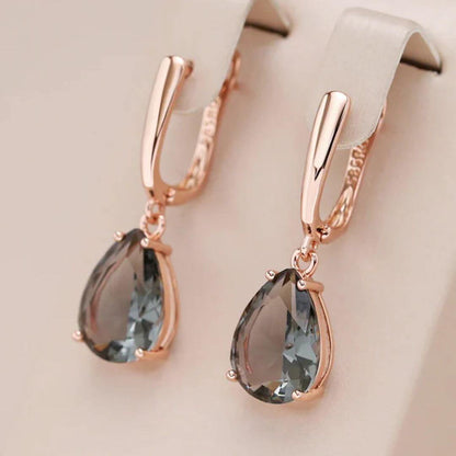 Teardrop Gray Rose Gold Earrings - Diane Jewelry