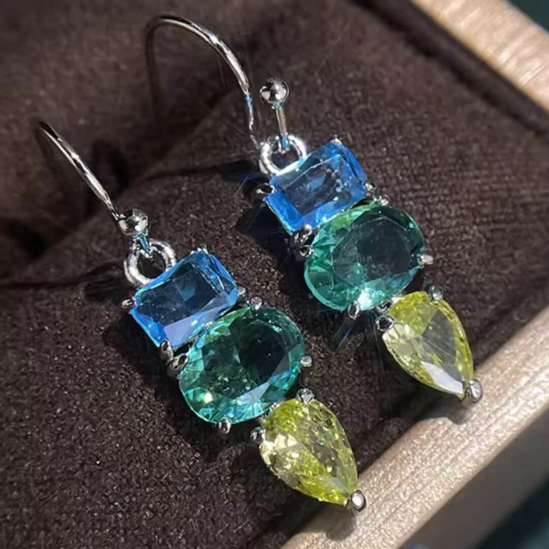 Multicolor Gemstone Silver Drop Earrings - Diane Jewelry