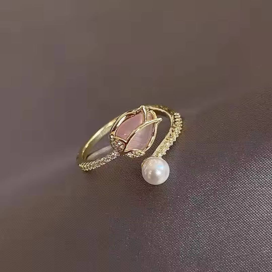 Gold Rosebud Pearl Adjustable Ring - Diane Jewelry
