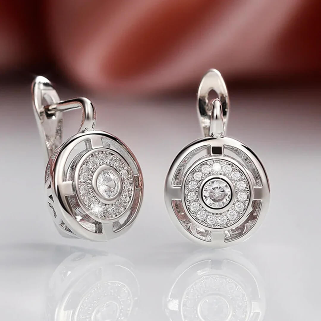 Silver Round Crystal Earrings - Diane Jewelry