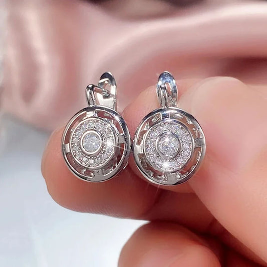 Silver Round Crystal Earrings - Diane Jewelry