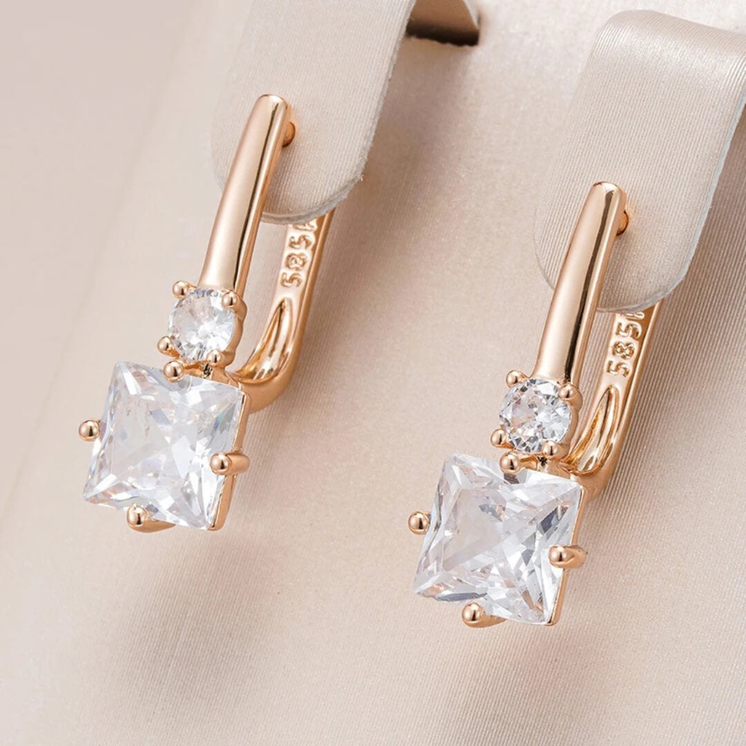 Gold Square Crystal Drop Earrings - Diane Jewelry