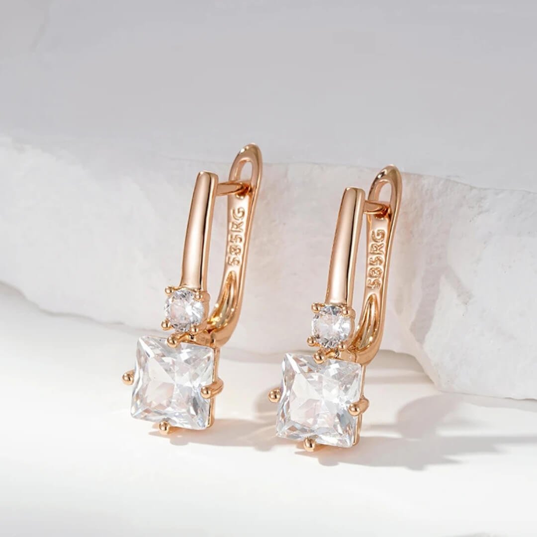 Gold Square Crystal Drop Earrings - Diane Jewelry