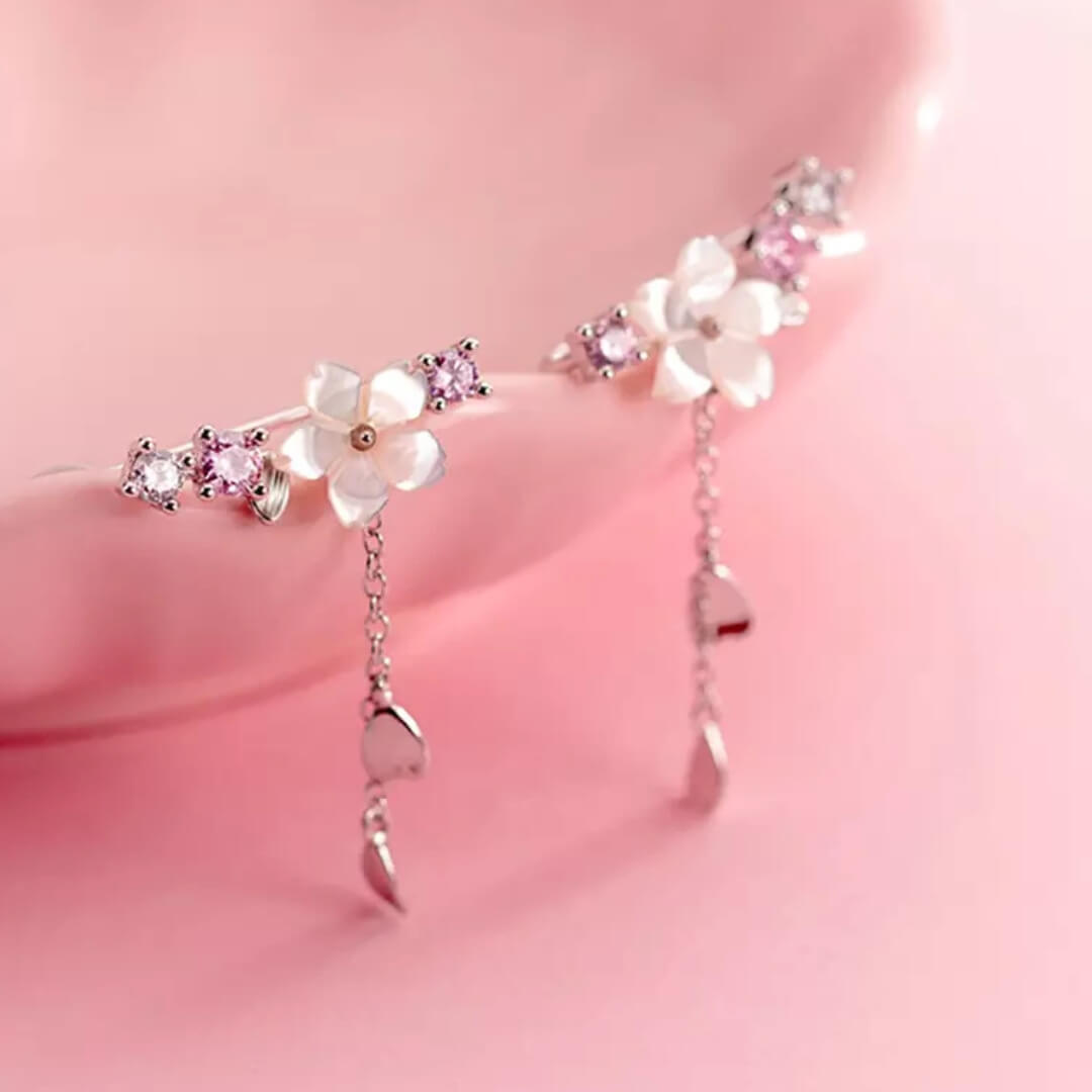 Pink Flower Dangle Drop Earrings - Diane Jewelry