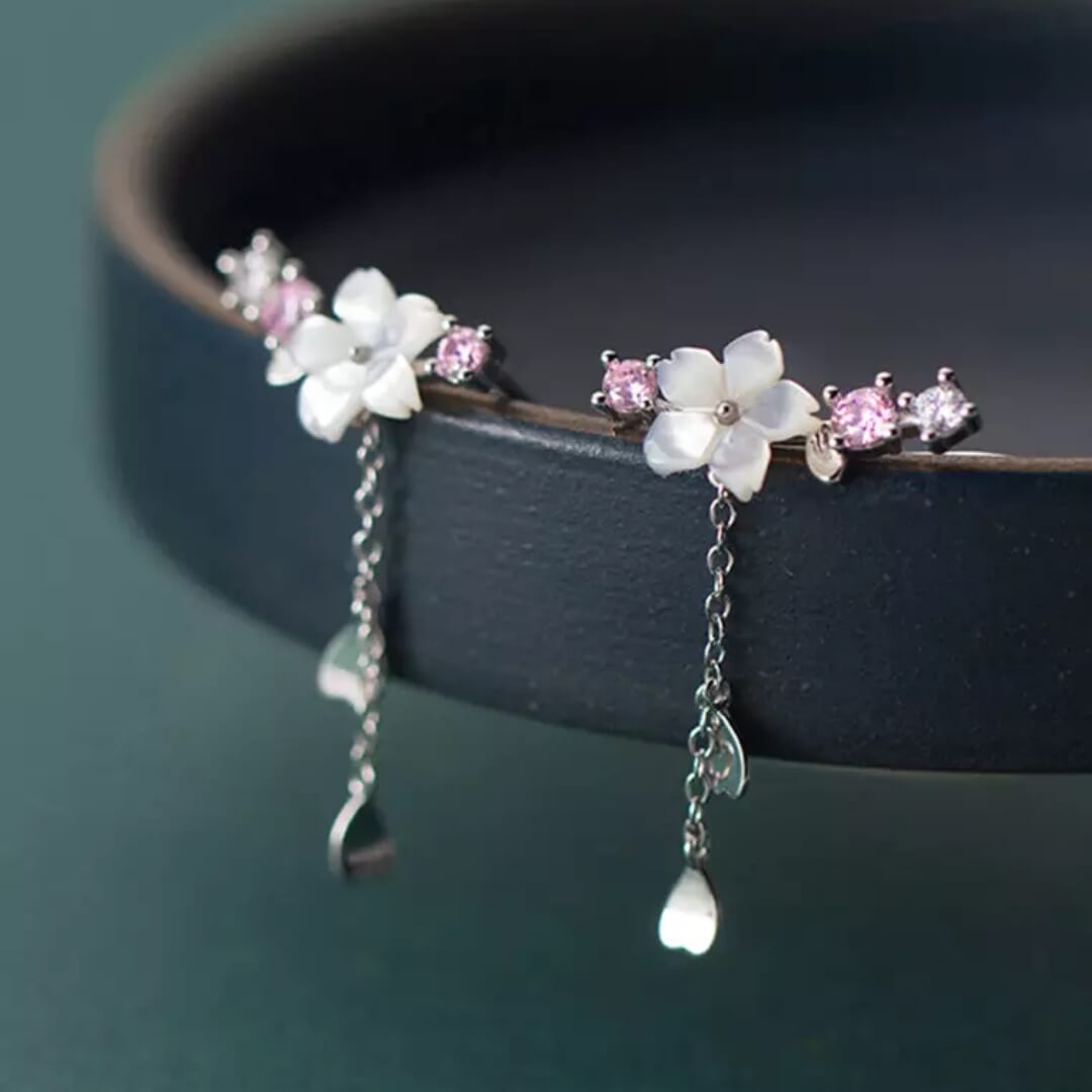 Pink Flower Dangle Drop Earrings - Diane Jewelry