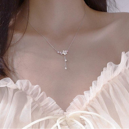 Pink Flower Pendant Chain Necklace - Diane Jewelry