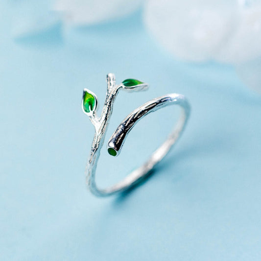 Silver Branch Leaf Adjustable Ring - Diane Jewelry