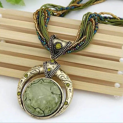 Boho Green Tribal Pendant Necklace - Diane Jewelry