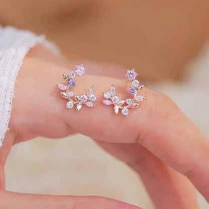 Pink Crystal Flower Stud Earrings - Diane Jewelry