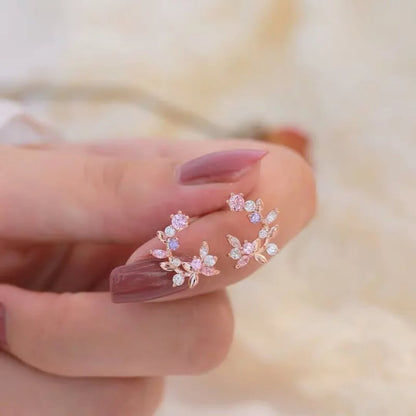 Pink Crystal Flower Stud Earrings - Diane Jewelry