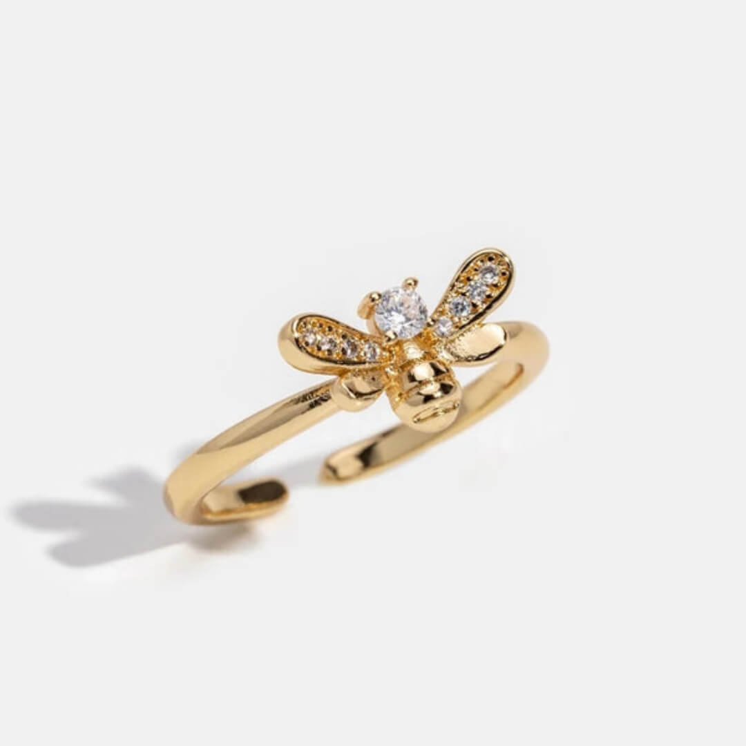 Gold Bee Crystal Stackable Ring - Diane Jewelry