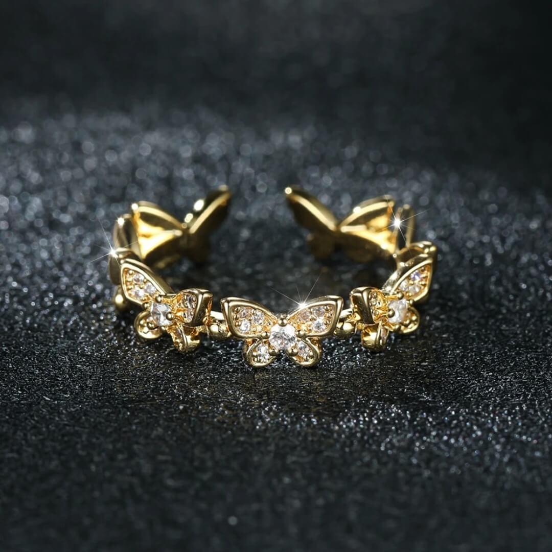 Gold Butterfly Adjustable Stackable Ring - Diane Jewelry