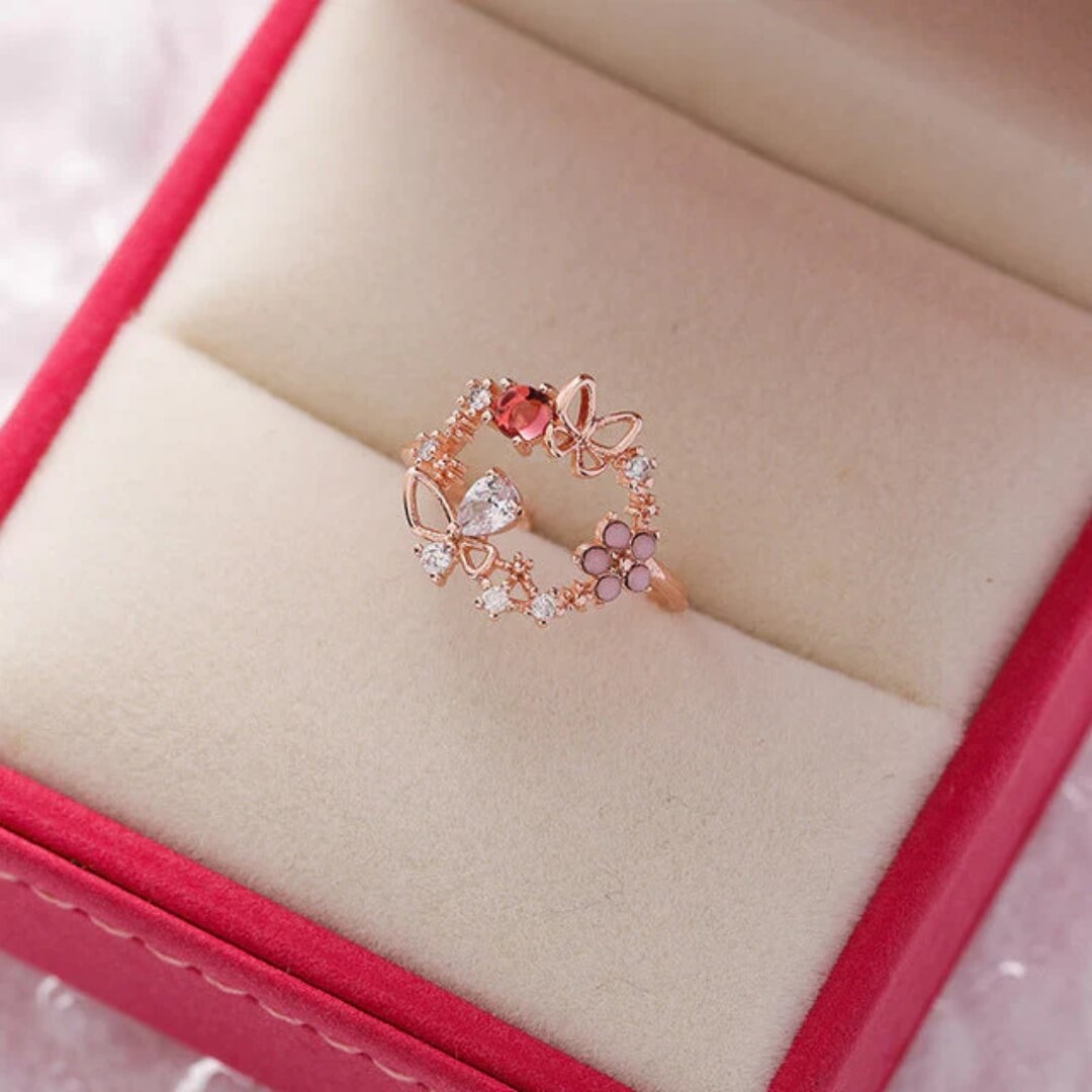 Rose Gold Butterfly Flower Ring - Diane Jewelry
