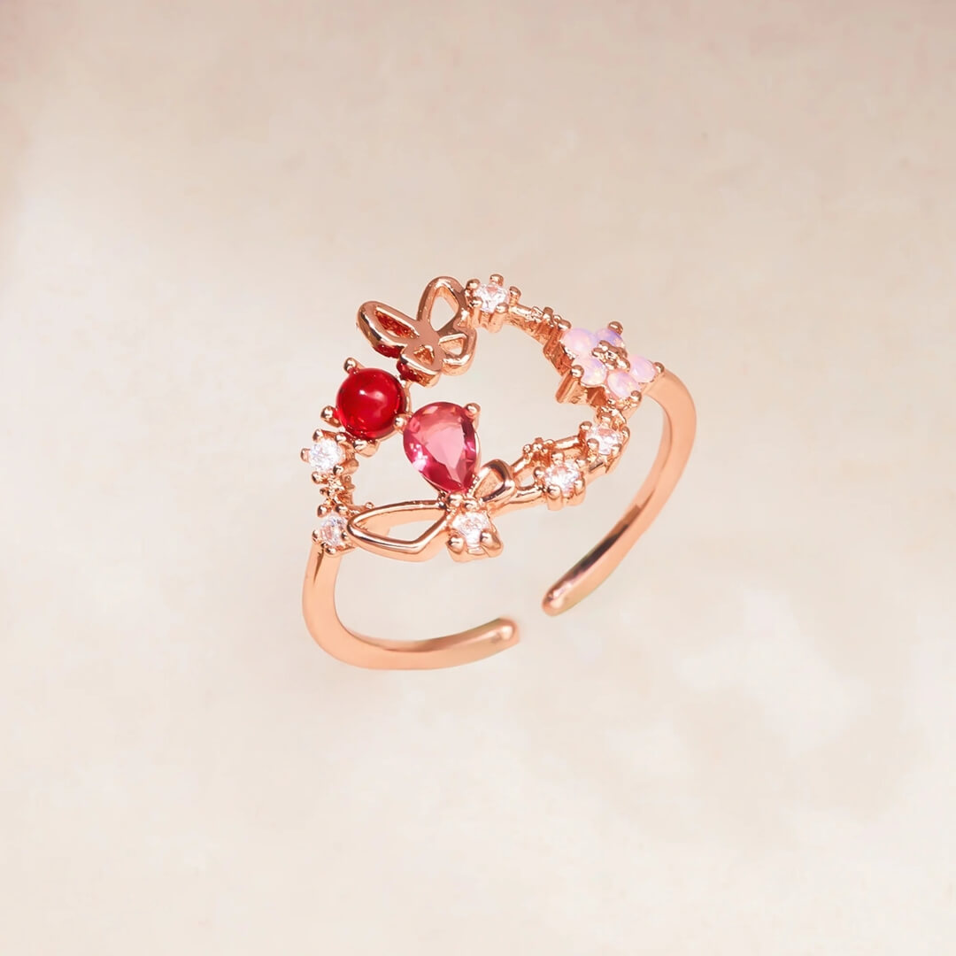 Rose Gold Butterfly Flower Ring - Diane Jewelry