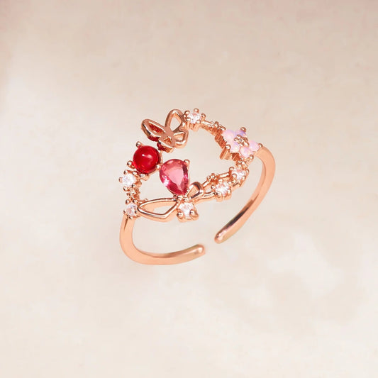 Rose Gold Butterfly Flower Ring - Diane Jewelry