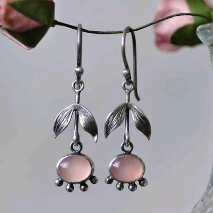 Vintage Leaf Pink Stone Earrings - Diane Jewelry