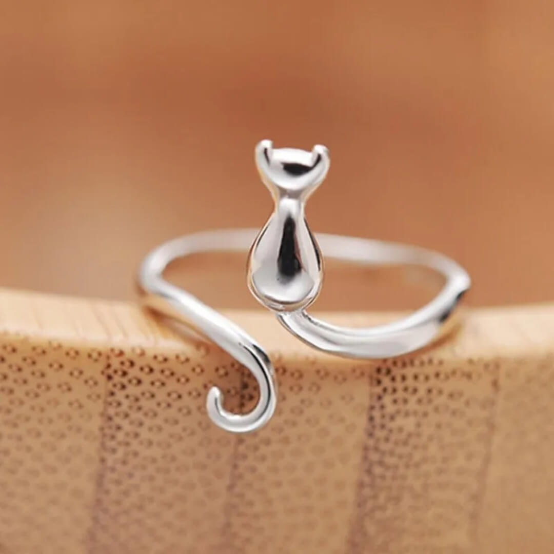 Silver Cat Adjustable Open Ring - Diane Jewelry