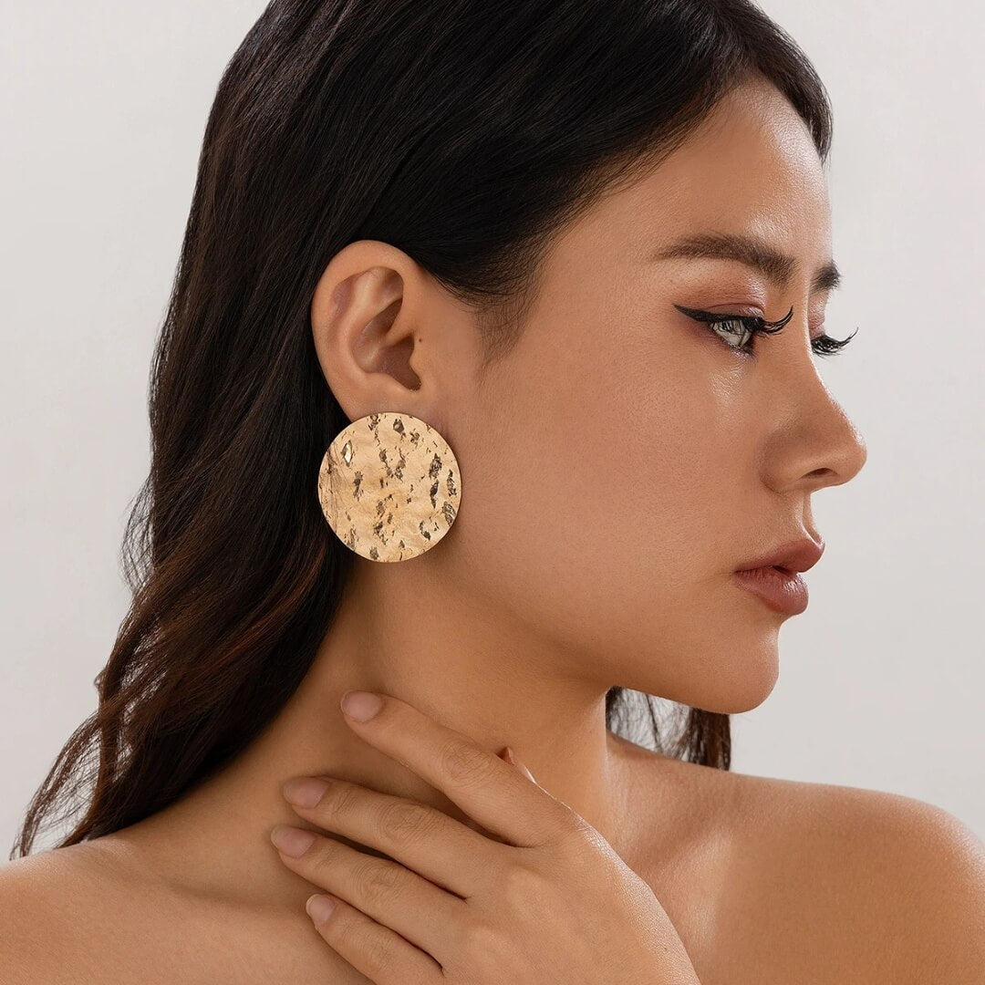 Textured Gold Disc Earrings - Diane Jewelry