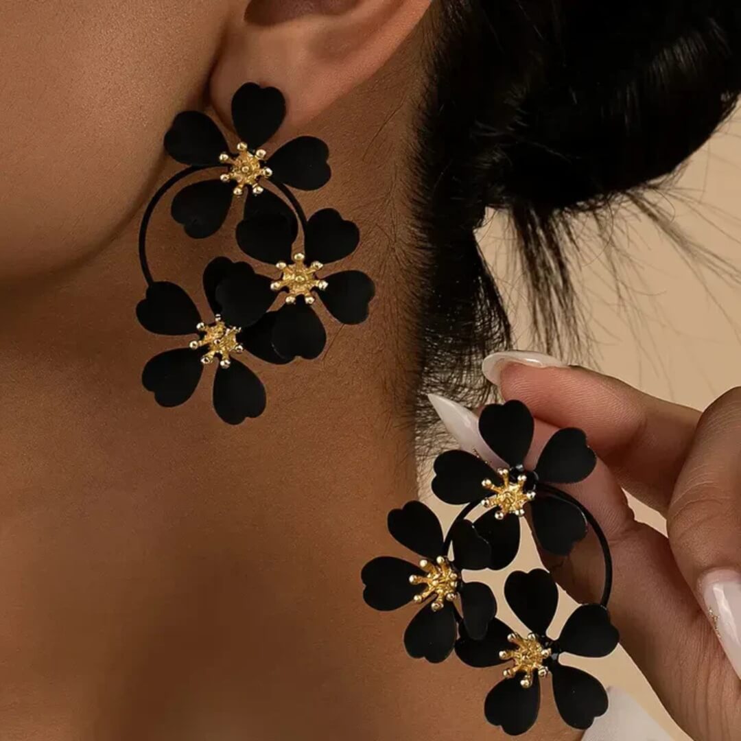 Black Bloom Statement Earrings - Diane Jewelry