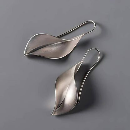 Minimalist Silver Leaf Drop Earrings - Diane Jewelry