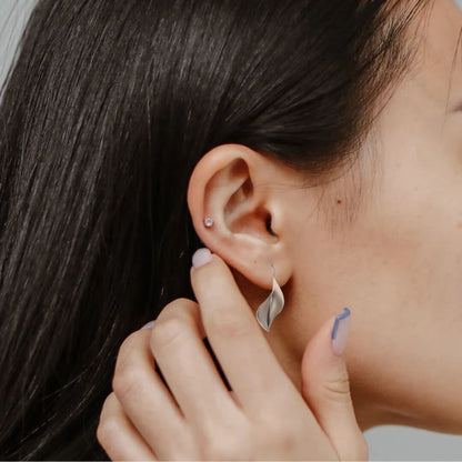 Minimalist Silver Leaf Drop Earrings - Diane Jewelry