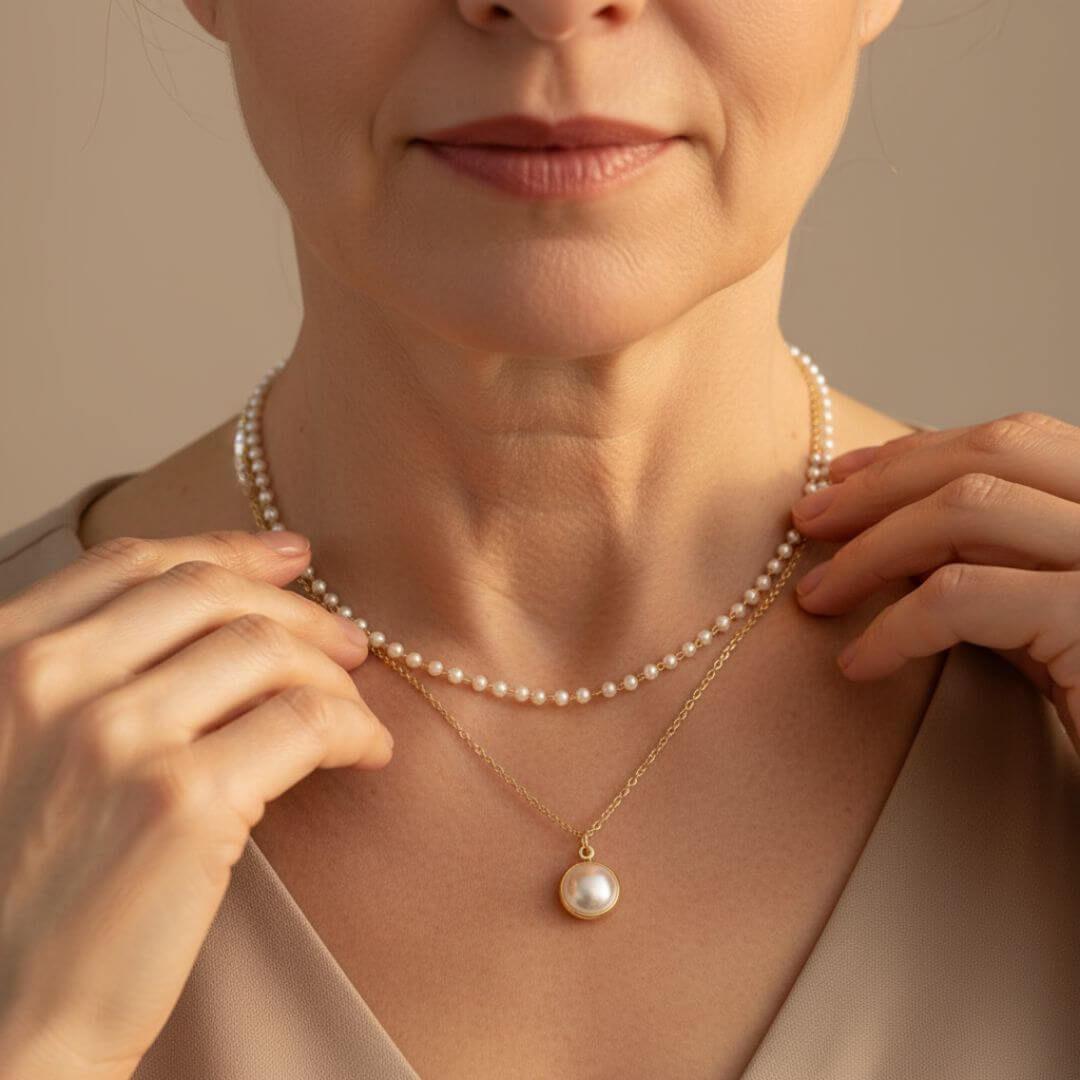 Layered Gold Pearl Pendant Necklace Emma & Noah Jewelry