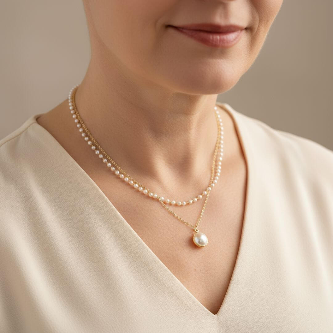 Layered Gold Pearl Pendant Necklace Emma & Noah Jewelry