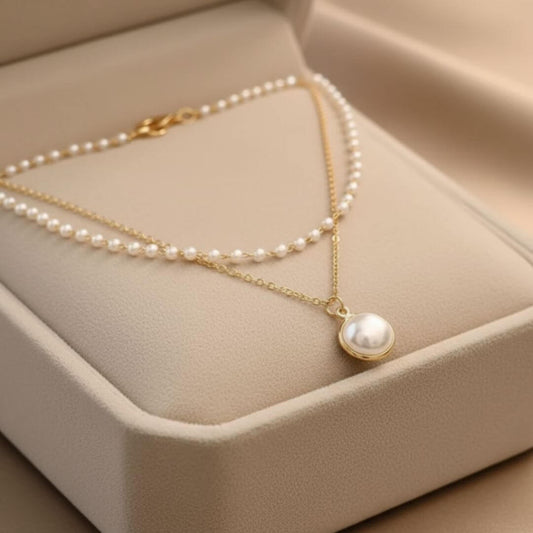 Layered Gold Pearl Pendant Necklace Emma & Noah Jewelry