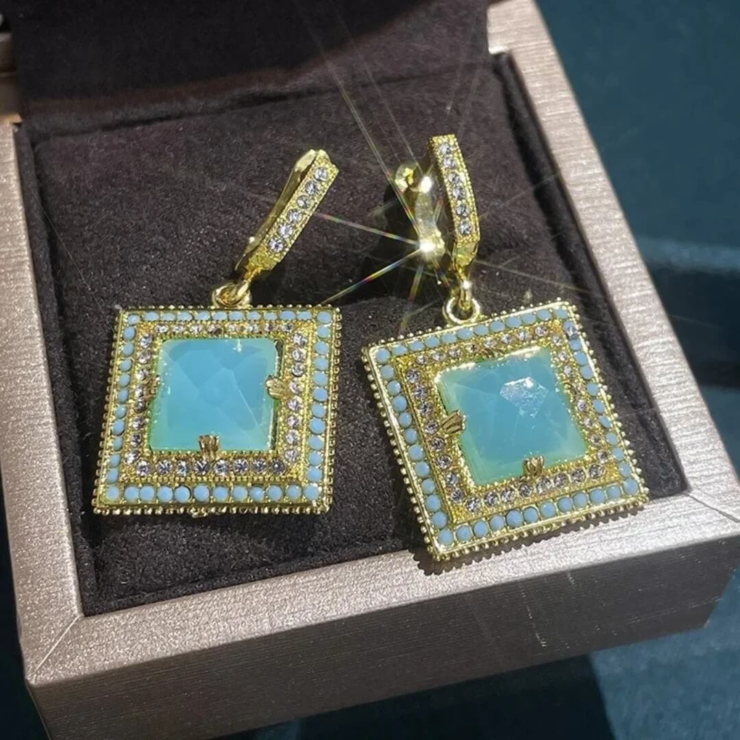 Vintage Turquoise Square Drop Earrings - Diane Jewelry