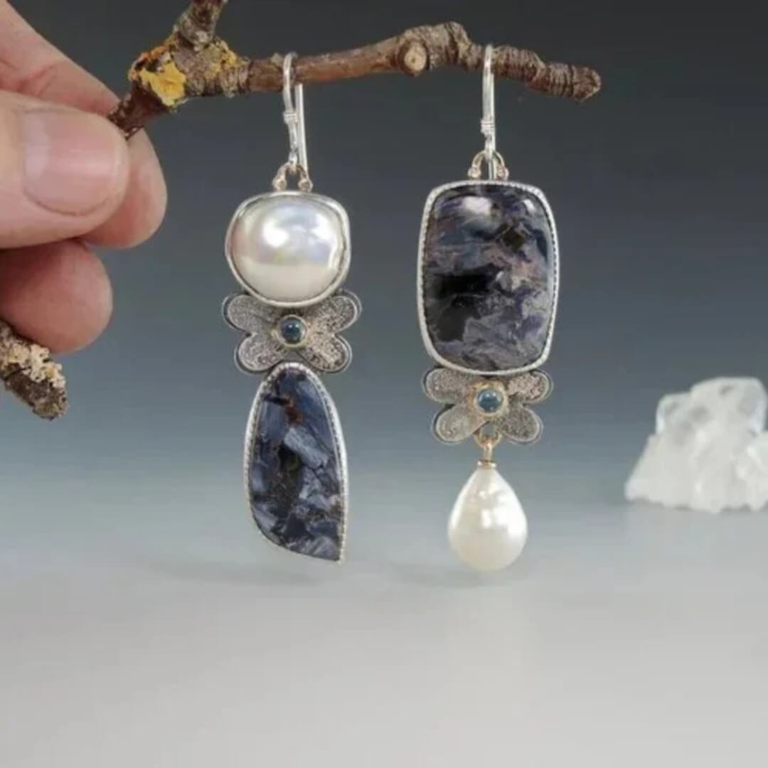 Asymmetrical Pearl Gemstone Dangle Earrings - Diane Jewelry