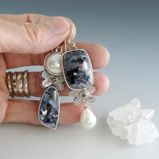 Asymmetrical Pearl Gemstone Dangle Earrings - Diane Jewelry