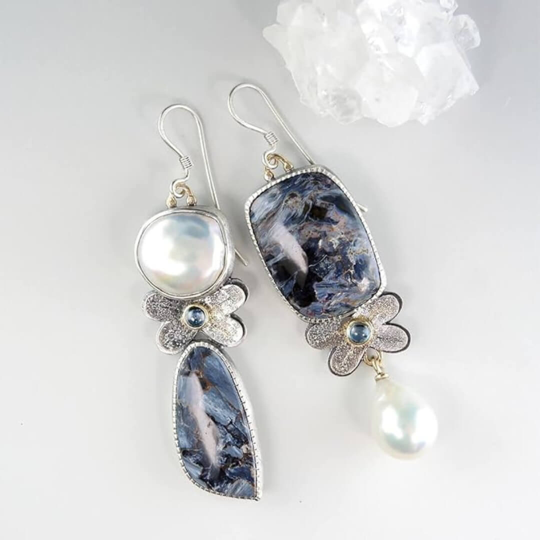 Asymmetrical Pearl Gemstone Dangle Earrings - Diane Jewelry