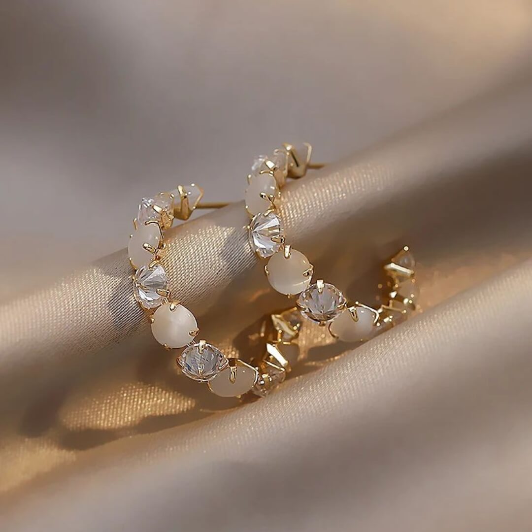Gold Hoop Earrings with Crystals - Diane Jewelry