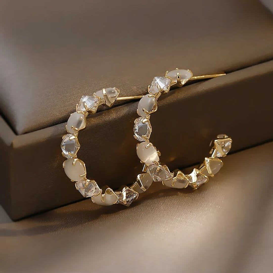 Gold Hoop Earrings with Crystals - Diane Jewelry