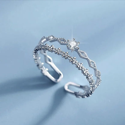 Floral Silver Adjustable Ring - Diane Jewelry