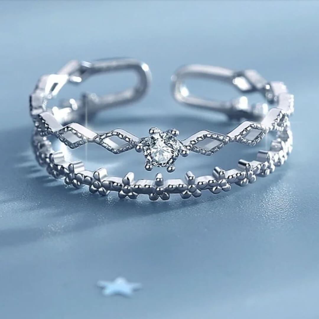 Floral Silver Adjustable Ring - Diane Jewelry