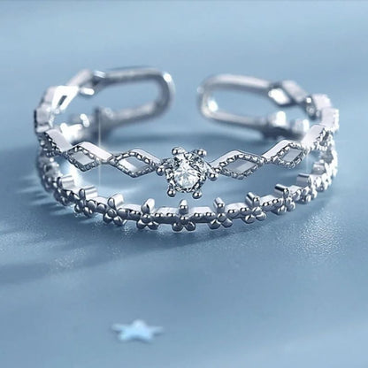 Floral Silver Adjustable Ring - Diane Jewelry