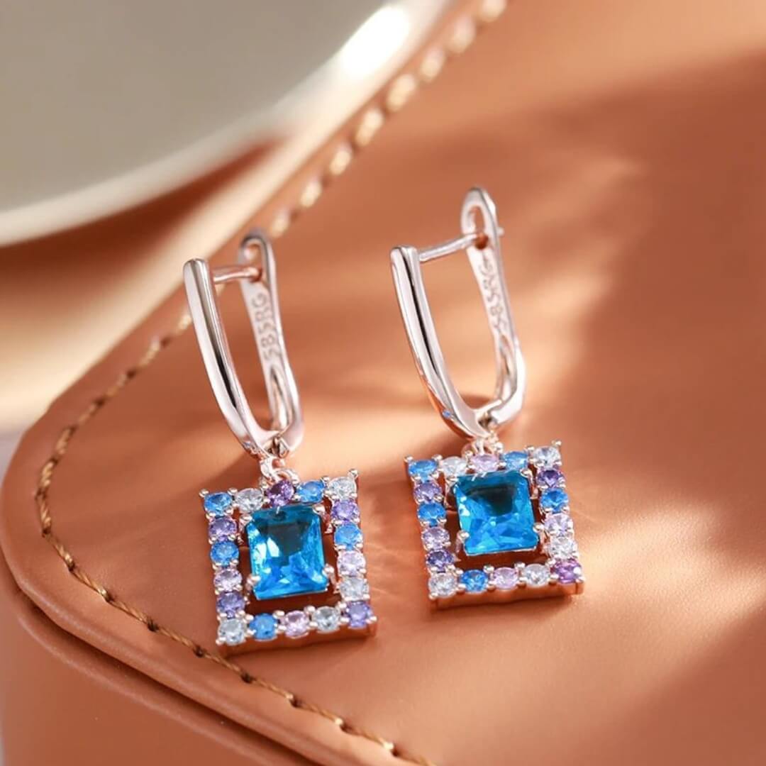 Blue Gemstone Square Drop Earrings - Diane Jewelry