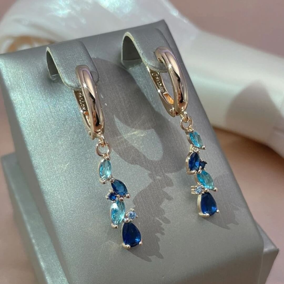Blue Crystal Drop Earrings - Diane Jewelry