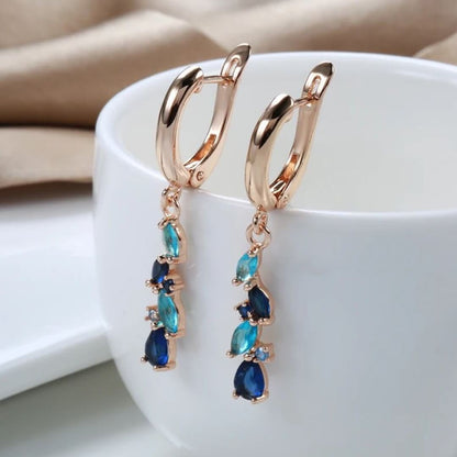 Blue Crystal Drop Earrings - Diane Jewelry