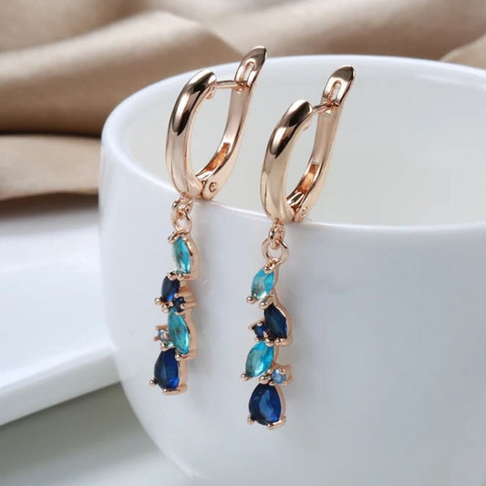 Blue Crystal Drop Earrings - Diane Jewelry