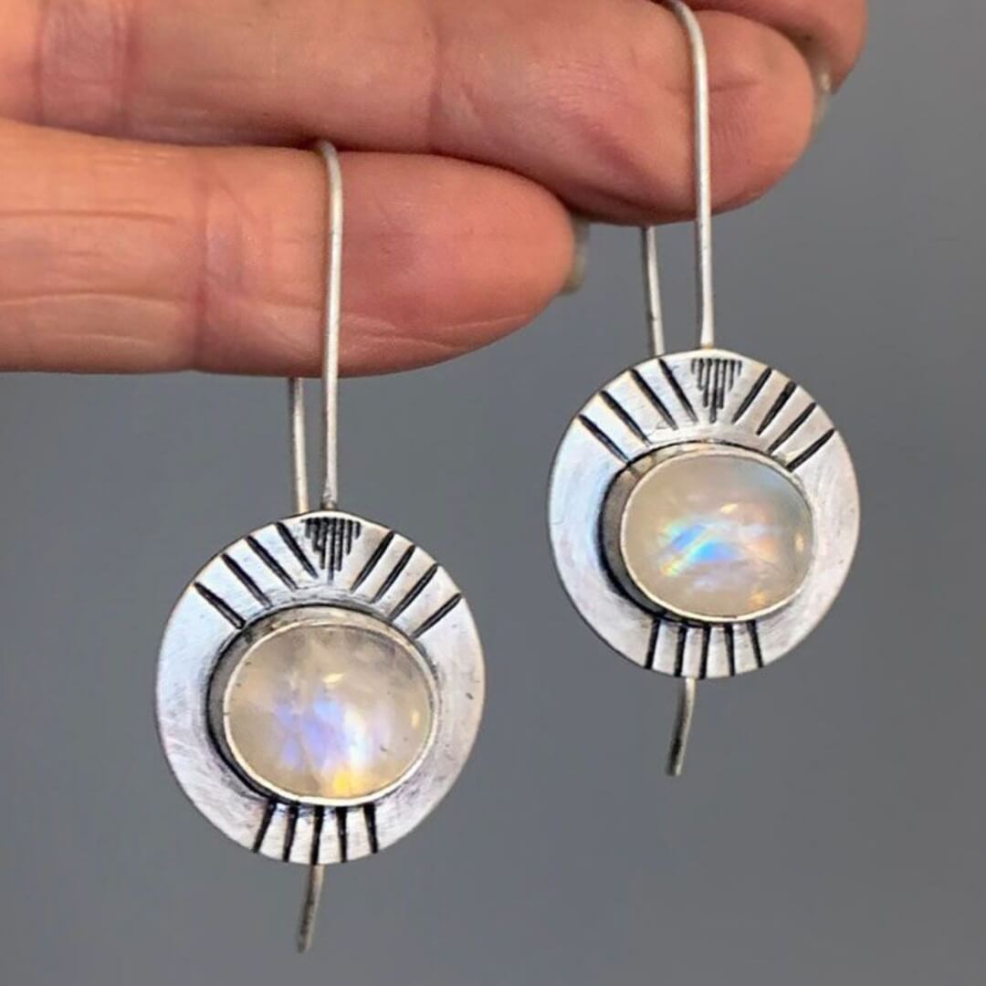 Boho Moonstone Silver Drop Earrings - Diane Jewelry