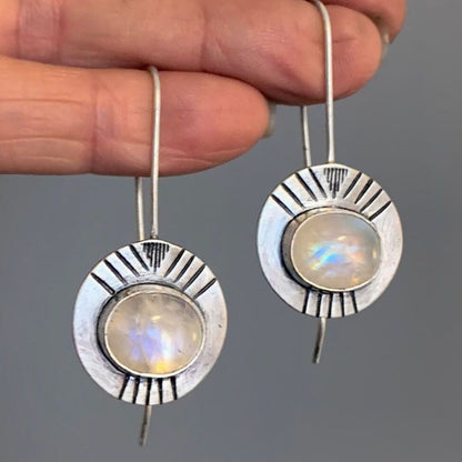Boho Moonstone Silver Drop Earrings - Diane Jewelry