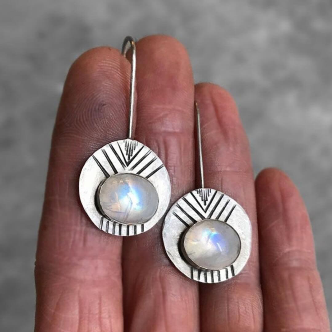 Boho Moonstone Silver Drop Earrings - Diane Jewelry