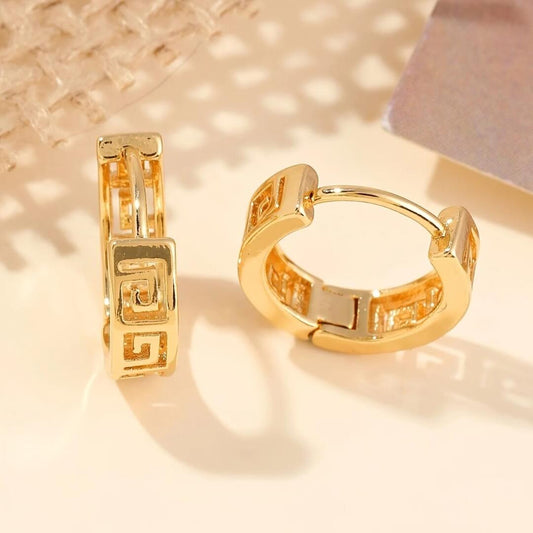 Greek Pattern Gold Hoop Earrings - Diane Jewelry