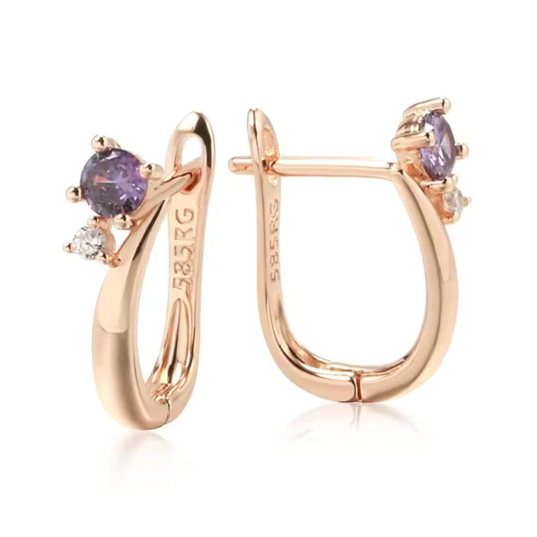 Rose Gold Amethyst Hoop Earrings - Diane Jewelry