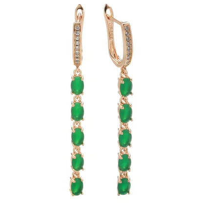Emerald Long Dangle Earrings - Diane Jewelry