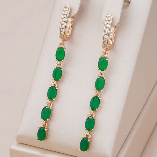 Emerald Long Dangle Earrings - Diane Jewelry