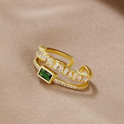 Green Baguette Crystal Ring - Diane Jewelry