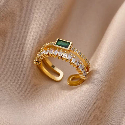 Green Baguette Crystal Ring - Diane Jewelry